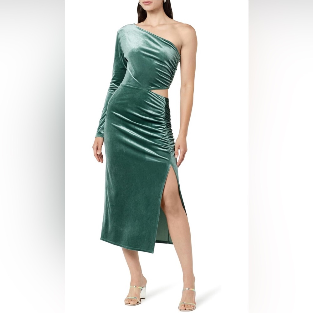 The Drop Women's Lia One-Shoulder Cutout Velvet Midi Dress Size L
